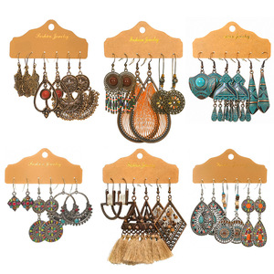 Fashion Jewelry Sets Women's Bohemia Alloy Earrings Water <b>Drop</b> Tassel Party Costume Jewelry Multiple Pairs - Product Image 1