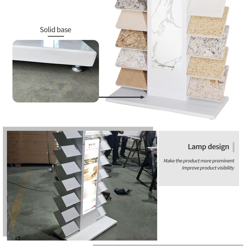 Luminous Waterfall SR088 Flooring Stand Quartz Marble Factory Metal Tower Granite Display Stone Floor Standing Tile Sample Rack