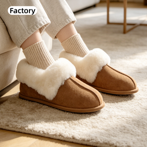 <span class=keywords><strong>Chaussons</strong></span> d'intérieur pour femmes en cuir de vachette premium et suède, doublés de <span class=keywords><strong>laine</strong></span> de <span class=keywords><strong>mouton</strong></span>, à talon fermé, vente en gros directe usine, échantillon disponible - Product Image 1