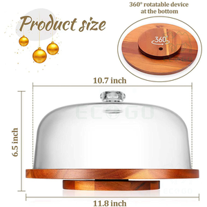 Soporte de pastel de madera de acacia con tapa acrílica soporte de pastel giratorio de cúpula con bandeja para fiestas de cocina bodas regalos de inauguración de la casa - Product Image 5