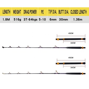 Canne à pêche Lurekiller 1,8 m, 2 sections, 37-64 kg, carbone haute performance, action rapide, guides Fuji SIC, pour <span class=keywords><strong>la</strong></span> pêche en <span class=keywords><strong>mer</strong></span> et <span class=keywords><strong>la</strong></span> pêche à <span class=keywords><strong>la</strong></span> traîne de gros poissons. - Product Image 3