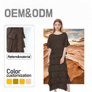 Gaun Midi Empire A-LINE elegan untuk wanita, gaun liburan kasual bersirkulasi desain lipit musim semi musim panas modis - Product Image 1