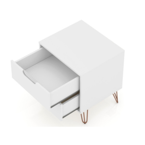Comodino bianco con due cassetti e gambe in metallo per riporre oggetti in camera da letto - Product Image 5