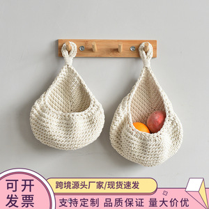 Sac en filet en forme de goutte d'eau en corde de coton tressée à la main, sac de rangement pour fruits et légumes en corde de chanvre au crochet, décoration murale pour plantes - Product Image 5