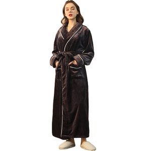 Robe de chambre longue en flanelle douce et chaude pour femme, peignoir de <span class=keywords><strong>spa</strong></span>, vêtement de nuit d'hiver - Product Image 1