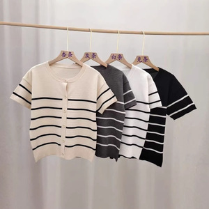 <span class=keywords><strong>Cardigan</strong></span> Estivo 2026 da <span class=keywords><strong>Donna</strong></span>, Nuovo Modello Casual in Viscosa/Poliestere Sottile Lavorato a Maglia, Girocollo a Righe <span class=keywords><strong>con</strong></span> <span class=keywords><strong>Cerniera</strong></span> Singola - Product Image 1