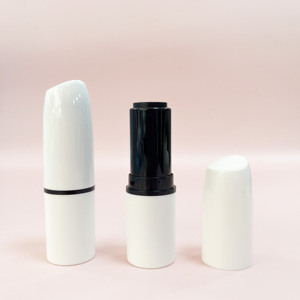 Tubo de labio redondo y corto, contenedor de lápiz labial blanco único, en Stock - Product Image 1