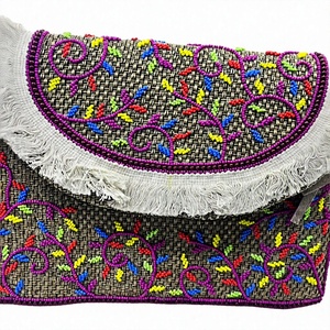Bolso Bandolera Vintage con Patrón Geométrico para Mujer, Tela de Algodón, Bordado a Mano, Cierre con Botón Ecológico, para la Noche - Product Image 1