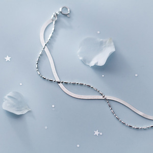 Dropshipping, joyería de plata, pulseras de plata de ley 925, cuentas lisas de doble capa y pulseras de cadena chapadas en oro planas para mujer