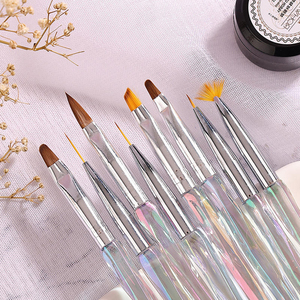 Customizable Crystal Handle Nail Brush Set Soft Nylon Bristle Gel Nail Art Painting Manicure Kit for Salon Wholesale Supply - Product Image 6