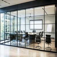 Cloison de séparation en verre style français avec cadre en aluminium pour bureau, cloison amovible modulaire acoustique pour intérieur