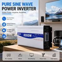 Convertisseur de tension à onde sinusoïdale pure 2026 8000W pour énergie solaire, DC12V 24V 48V 60V 70V vers AC110V 220V, pour maison, camping-car, hors réseau