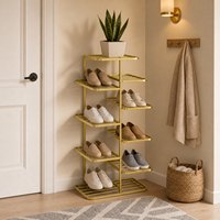 Meuble à chaussures multi-niveaux de style doré pour entrée de maison, étagère de rangement minimaliste de petite taille, grande capacité pour intérieur