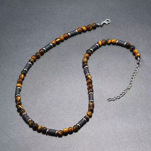 Collar de Cuentas de Piedra Natural de Ágata de 6 mm al por Mayor, Collar de Moda de Piedra de Ojo de Tigre y <span class=keywords><strong>Lava</strong></span> - Product Image 2