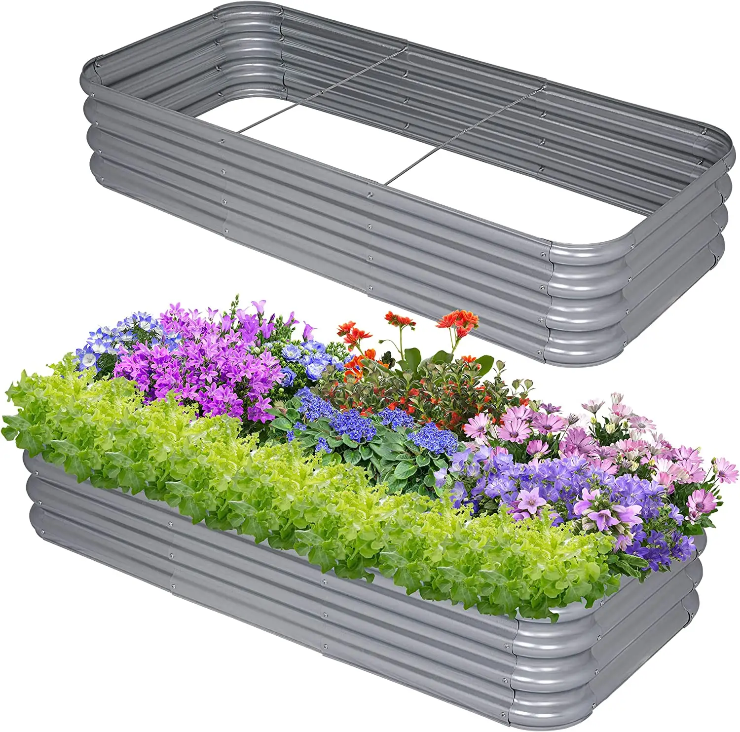 Tempat tidur taman mengangkat galvanis untuk sayuran kotak penanam logam besar Kit baja Herbor bunga