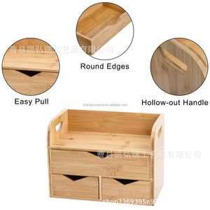 Simple bamboo and wood desktop storage box with <b>drawers</b>, <b>small</b> desktop storage rack, wooden storage box. - Product Image 5