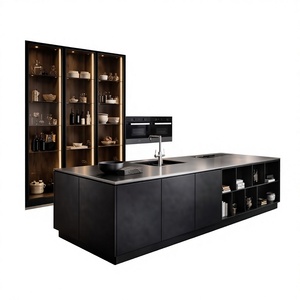 Meubles <span class=keywords><strong>de</strong></span> <span class=keywords><strong>cuisine</strong></span> industriels foncés avec four encastré et îlot <span class=keywords><strong>de</strong></span> rangement pour <span class=keywords><strong>cuisine</strong></span> moderne - Product Image 4