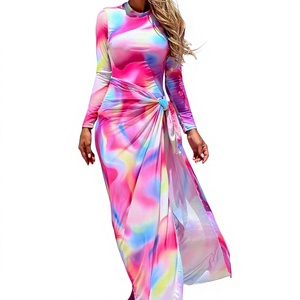 Nouveau Burkini Trois Pièces <span class=keywords><strong>Ezan</strong></span> Multicolore Sexy pour Femme, à Manches Longues, Imprimé Dégradé, en Tissu Non Tissé à Mémoire de Forme, Style Moyen-Orient - Product Image 1