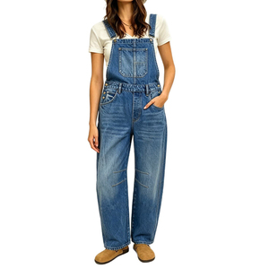Salopette en jean pour femme Channel, coupe droite décontractée <span class=keywords><strong>à</strong></span> jambe large, bretelles réglables - Product Image 1