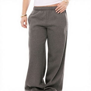Pantalon de survêtement gris pour femme, coupe large, taille élastique, longueur intégrale, décontracté, en tissu éponge 100% coton, coupe mi-ample, 220g - Product Image 1