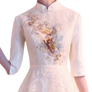 Chinese Style Cheongsam Long Dress Women Party Traditional Embroidery A Line 3D Pattern Elegant Occasion Wear - Product Image 5