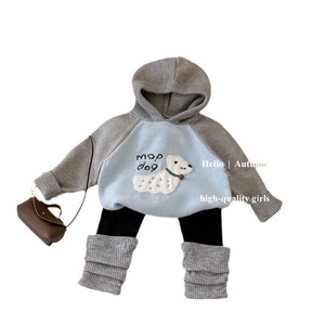 Tongxingyuan Baby Girls Blue Puppy Hooded Sweater Leggings Set Soft Breathable Autumn Wear - Product Image 4