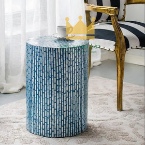 Incrustaciones de hueso hechas a mano y mesa auxiliar con acento de madreperla Mesa de centro redonda decorativa para muebles de hotel y hogar - Product Image 1