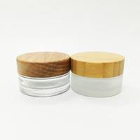 Pot en verre vide de 30 ml pour crème cosmétique, pot en verre givré transparent avec couvercle à vis en bois
