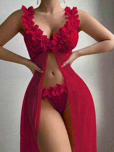 2025 Hot Women Sexy Pink Flitter wochen Transparente Pyjamas Body suits Spitze Light Dessous Nachtwäsche Langes Kleid Dessous Sets - Product Image 3