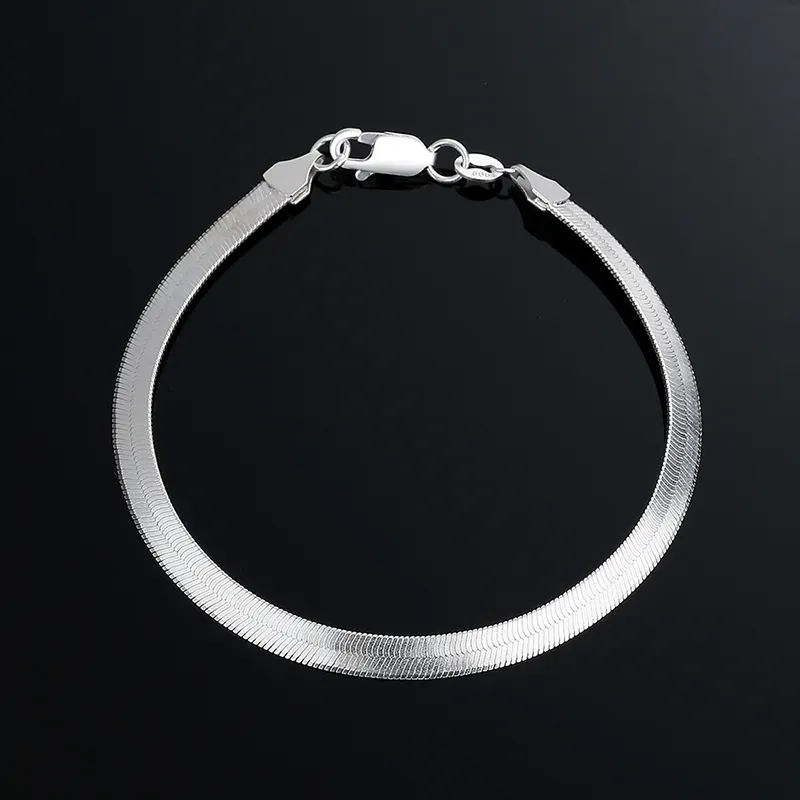 Bracelet en argent à chevrons de haute qualité 5mm plaqué 925 bracelet chaîne serpent en argent sterling bracelet de bijoux de mode