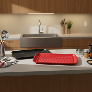 Bandejas de Servir de Plástico de 17x10.35 Pulgadas, Antideslizantes, Rojas y Negras, para Barbacoa, Cocina, Cafetería - Product Image 2