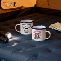 Mug en émail vierge pour sublimation Topjlh 12oz/350ml avec bord bleu, personnalisable, pour le camping, vente en gros