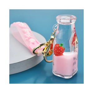 Mùa Hè Chất Lỏng Nổi Trái Cây Dâu Tây Cherry Keychain Da Dây Sữa Chua Chai Vòng Chìa Khóa Phụ Nữ Người Đàn Ông Xe Túi Acrylic Móc Chìa Khóa - Product Image 1