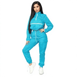 Women's <b>Nylon</b> Sporty Tracksuit Set Long Sleeve Crop Top Cargo <b>Jogger</b> Pants Lightweight Outdoor Casual Athletic Two Piece - Product Image 1