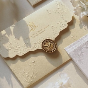 Juego de Invitaciones de Boda de Lujo con Impresión Tipográfica, Cinta de Terciopelo, Sello de Cera, Diseño Floral en Relieve, Tarjeta de Invitación Personalizada - Product Image 5