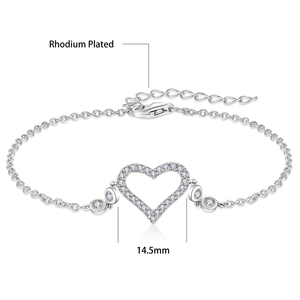 Benutzer definierte Luxus hand gefertigte klassische Frauen Geschenke Rhodiniert Weiß CZ Sterling Silber personal isierte Designer Herz Armbänder - Product Image 6