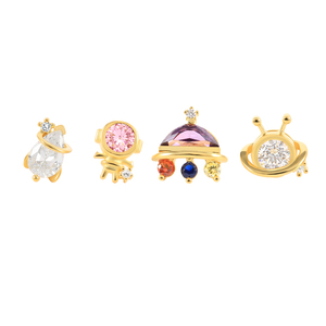 ROXI Boucles d'oreilles clous piercing mignonnes en argent, motif astronaute, créature marine et vaisseau spatial, avec diamants colorés - Product Image 4