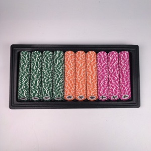 Plateau à jetons de <span class=keywords><strong>poker</strong></span> noir texturé 500 jetons, 10 rangées, finition mate, anti-rayures, pour configuration de table de casino professionnelle - Product Image 3