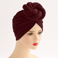 Nuevo sombrero de turbante étnico indio de Color sólido con bola de giro tridimensional para Amazon Pañuelo de verano transfronterizo hecho