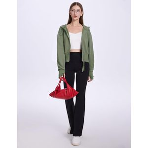 FOXA Women's <b>Cropped</b> <b>Zip</b> <b>Up</b> Hoodie Long Sleeve Drop Shoulder Sweatshirt Casual Ribbed Hem Workout Top With Pockets - Product Image 6