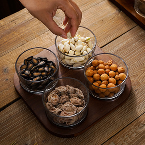 Plateau à fruits en <span class=keywords><strong>verre</strong></span> de style nordique, plateau à en-cas avec plateau en bois d'acacia, bol en cristal <span class=keywords><strong>pour</strong></span> les amuse-gueules, <span class=keywords><strong>pour</strong></span> la maison ou le <span class=keywords><strong>bureau</strong></span> - Product Image 2
