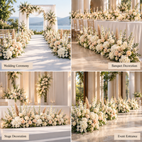 Composition florale artificielle blanc crème faite à la main, chemin de table floral, présentation de fleurs mélangées pour la décoration de scène de cérémonie de mariage