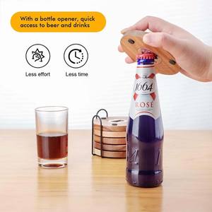 Sottobicchieri in legno per bevande con apribottiglie porta sottobicchieri in legno di Acacia per <span class=keywords><strong>tavolino</strong></span> tavolo <span class=keywords><strong>da</strong></span> pranzo scrivania con cuscinetto antiscivolo - Product Image 5