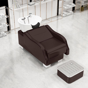 Cama de lavado de cabello semireclinable especial para peluquerías y salones de belleza equipada con lavabo cerámico accionado con el pie. - Product Image 3