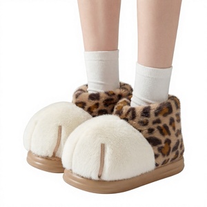 Cute Cat-Paw for Women's Winter Indoor Home High-Top Plush Warm EVA Outsole Non-Slip Breathable Shoes Wholesale