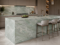 Dalles de marbre vert Kunlun polies, coupées sur mesure, pour revêtements muraux, plans de travail d'îlots de cuisine, dessus de tables à manger et dessus de meubles de salle de bain sur mesure