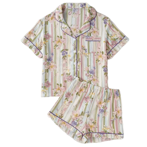 Venta Directa de Fábrica: <span class=keywords><strong>Pijama</strong></span> Casual de Manga Corta para Mujer, Estampado Completo, Suave, para Verano, Otoño y Primavera - Product Image 1