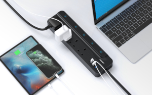 Nouvelle <span class=keywords><strong>multiprise</strong></span> UK 2M rallonge électrique 13a 4 prises d'extension avec 3 chargeur USB <span class=keywords><strong>et</strong></span> Type C 18W parasurtenseur - Product Image 6