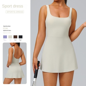 Gaun olahraga punggung wanita, gaya Eropa Amerika telanjang kecantikan tanpa lengan cepat kering bernapas saku Golf Tenis - Product Image 2