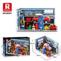 Kit de Construcción de Mini Garaje de 746 Piezas, Taller Retro con Elevador Hidráulico Móvil y Neumáticos Desmontables - Reparación de Autos Triangular Apilable